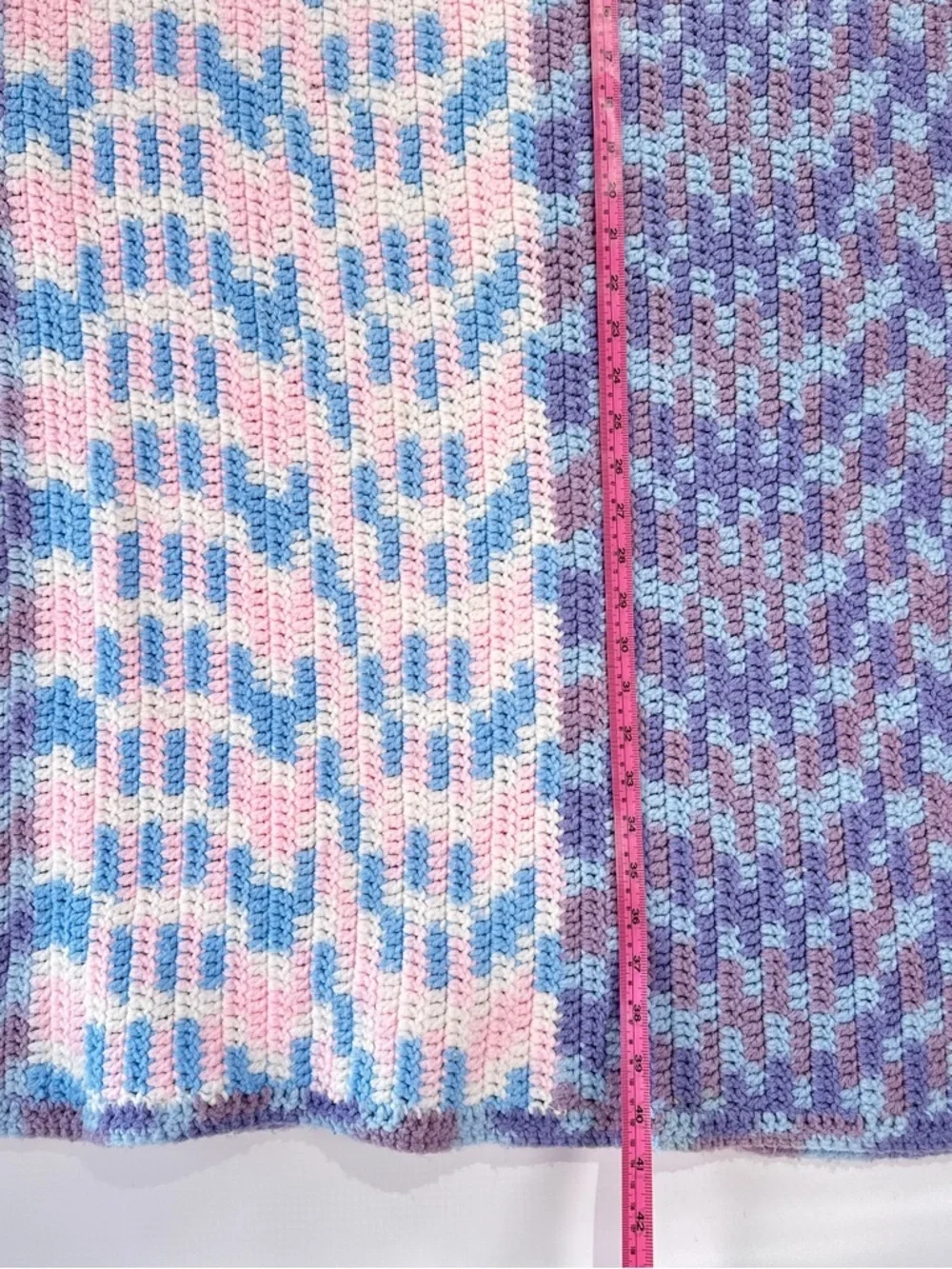 Handmade Baby Crochet Blanket Reversible Pastel Nursery Throw 40x52